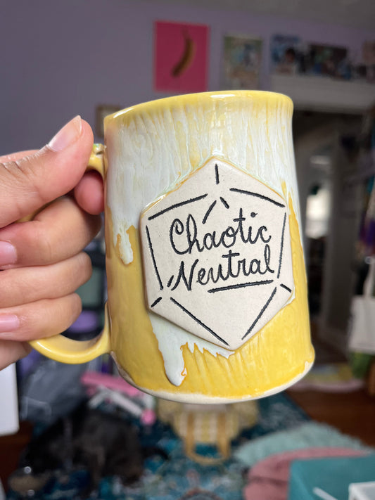 Chaotic neutral yellow dice mug SECOND