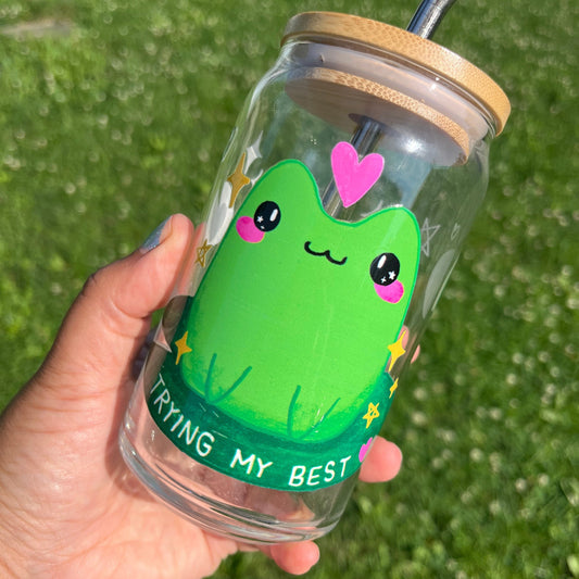 Trying My Best Froggy Glass Tumbler