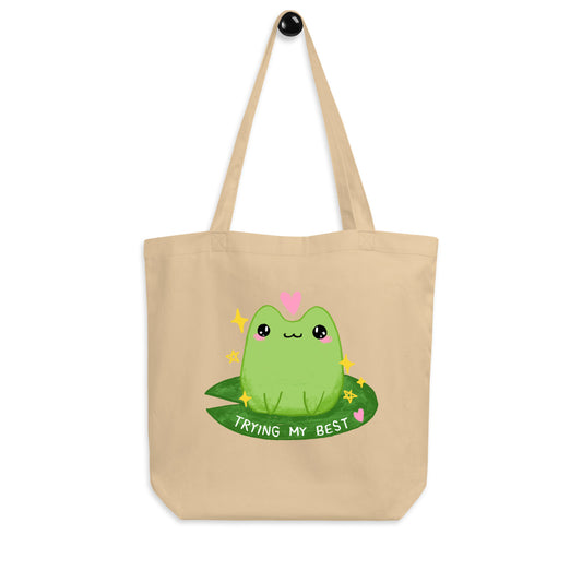 Trying my Best Froggy Canvas Tote Bag